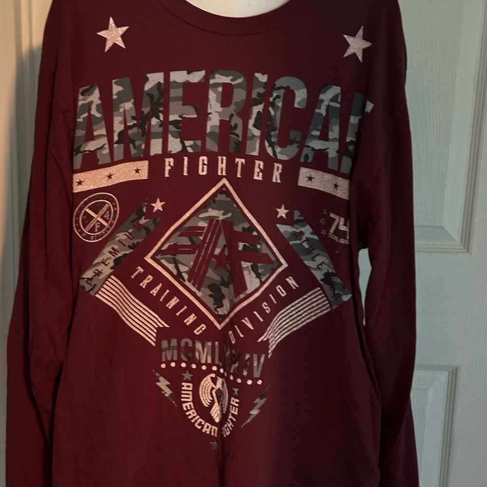 American Fighter Maroon Graphic Long Sleeve Shirt size L